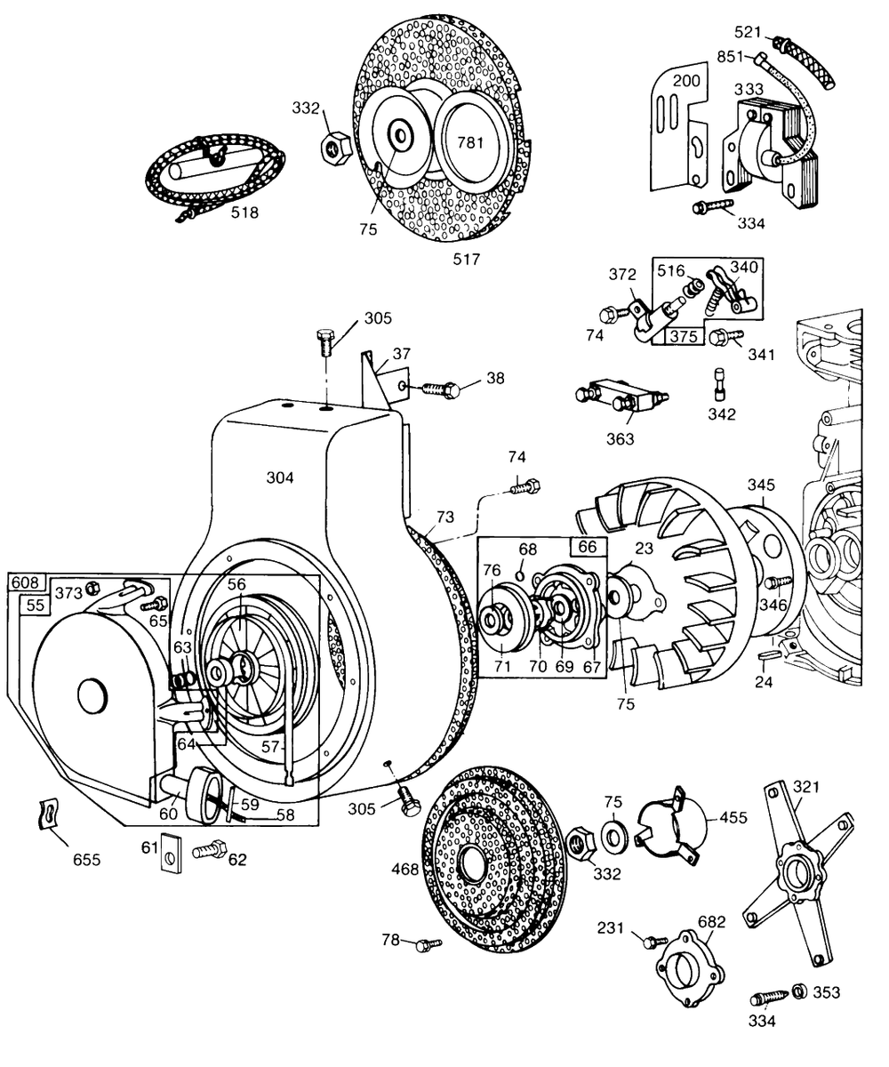 Blower Hsg,flywheels,screen Diagram and Parts List for 190406-2947-XX  Briggs and Stratton Engine
